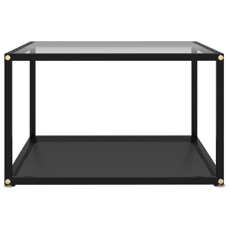 Coffee Table Transparent and Black 23.6"x23.6"x13.8" Tempered Glass