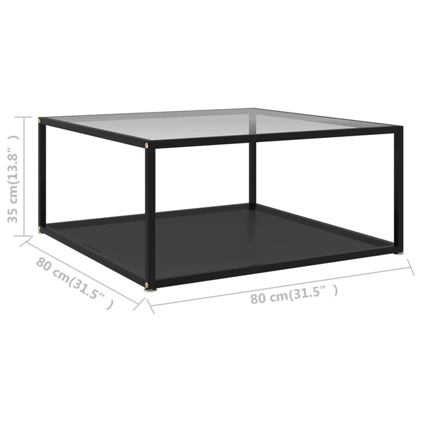Coffee Table Transparent and Black 31.5"x31.5"x13.8" Tempered Glass
