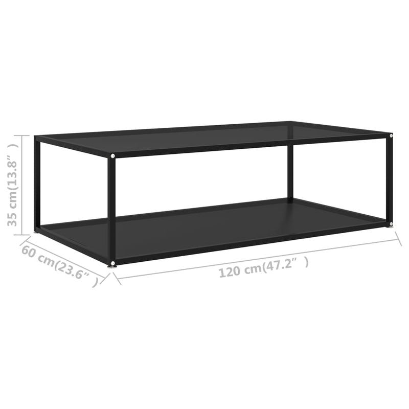 Coffee Table Black 47.2"x23.6"x13.8" Tempered Glass