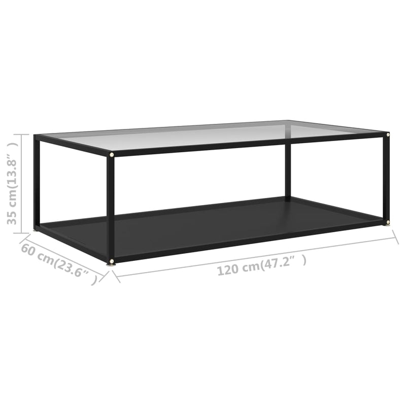 Coffee Table Transparent and Black 47.2"x23.6"x13.8" Tempered Glass
