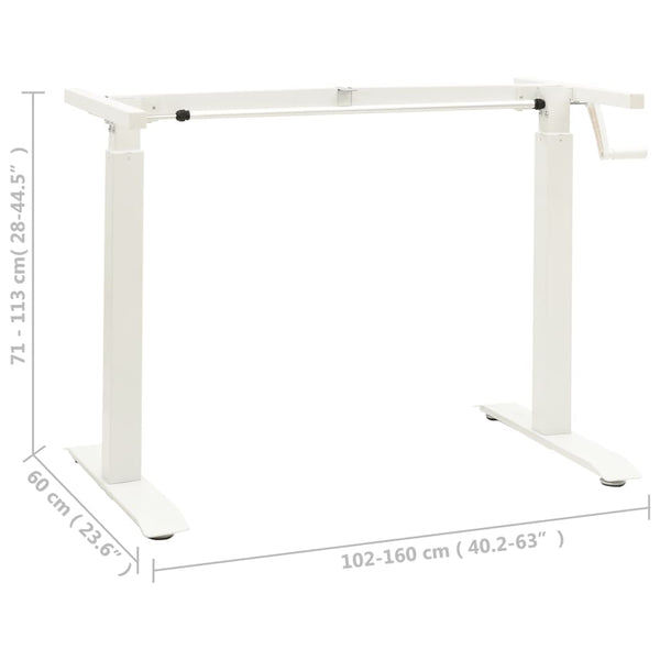 Manual Height Adjustable Standing Desk Frame Hand Crank White