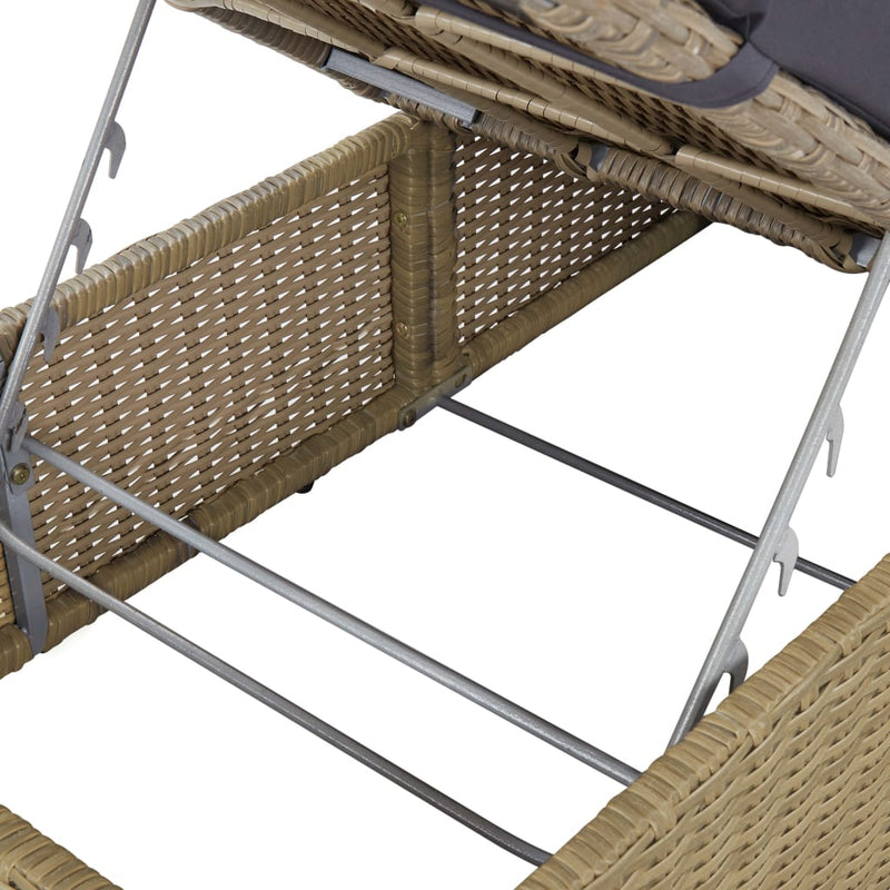 Sunlounger Poly Rattan Brown and Dark Gray