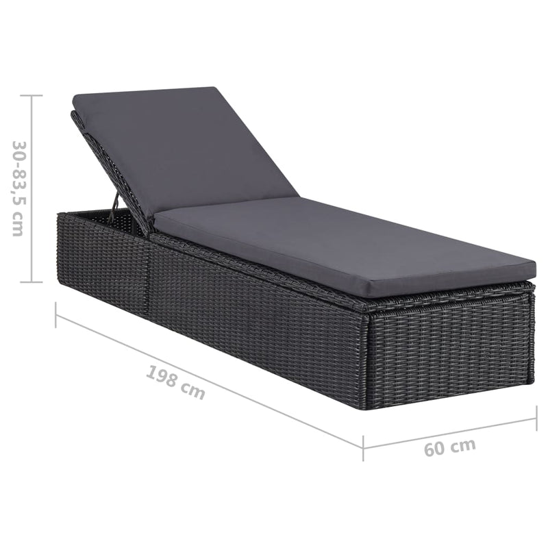 Sunlounger Poly Rattan Black and Dark Gray