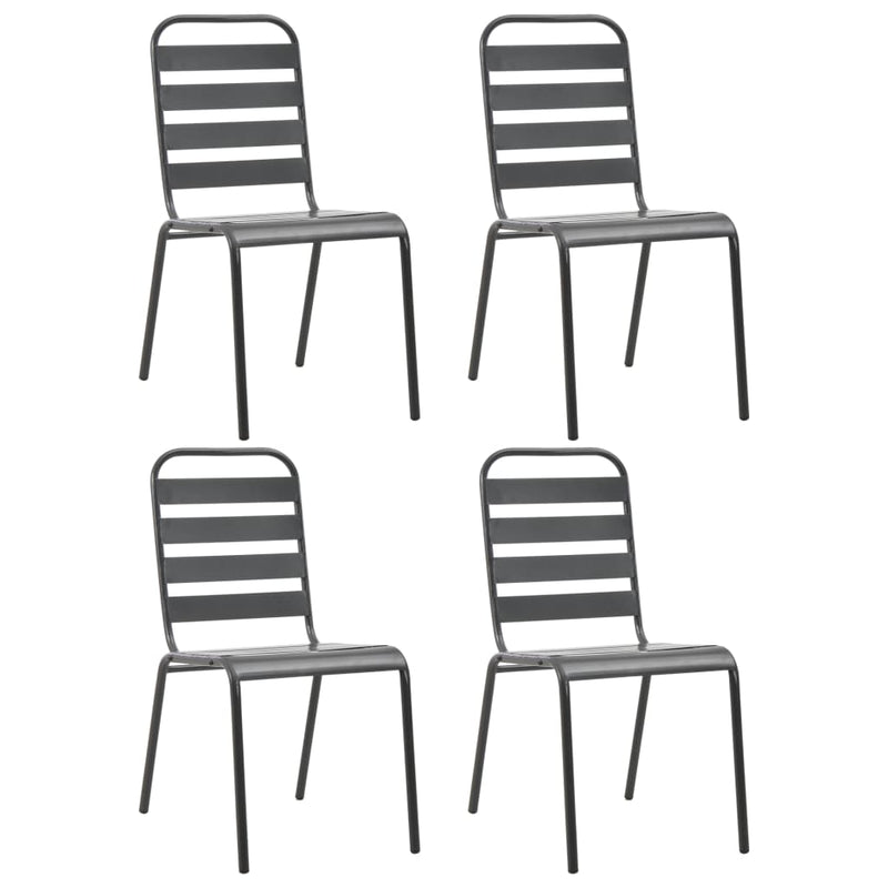 Patio Chairs 4 pcs Slatted Design Steel Dark Gray