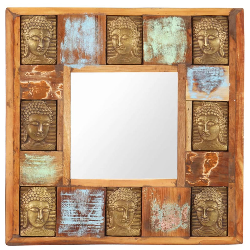 Mirror with Buddha Cladding 19.7"x19.7" Solid Reclaimed Wood