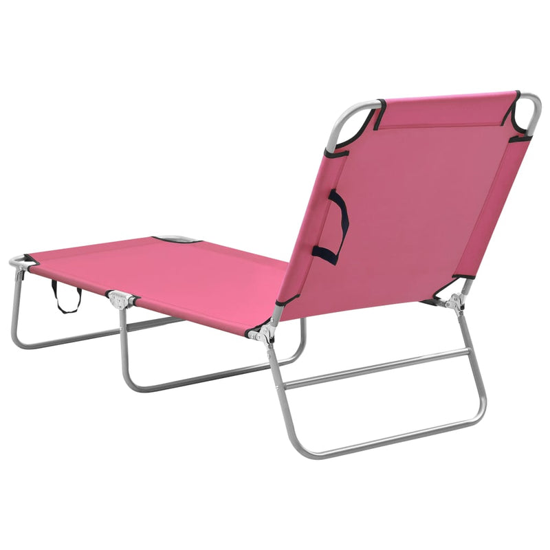 Folding Sun Lounger Steel and Fabric Pink