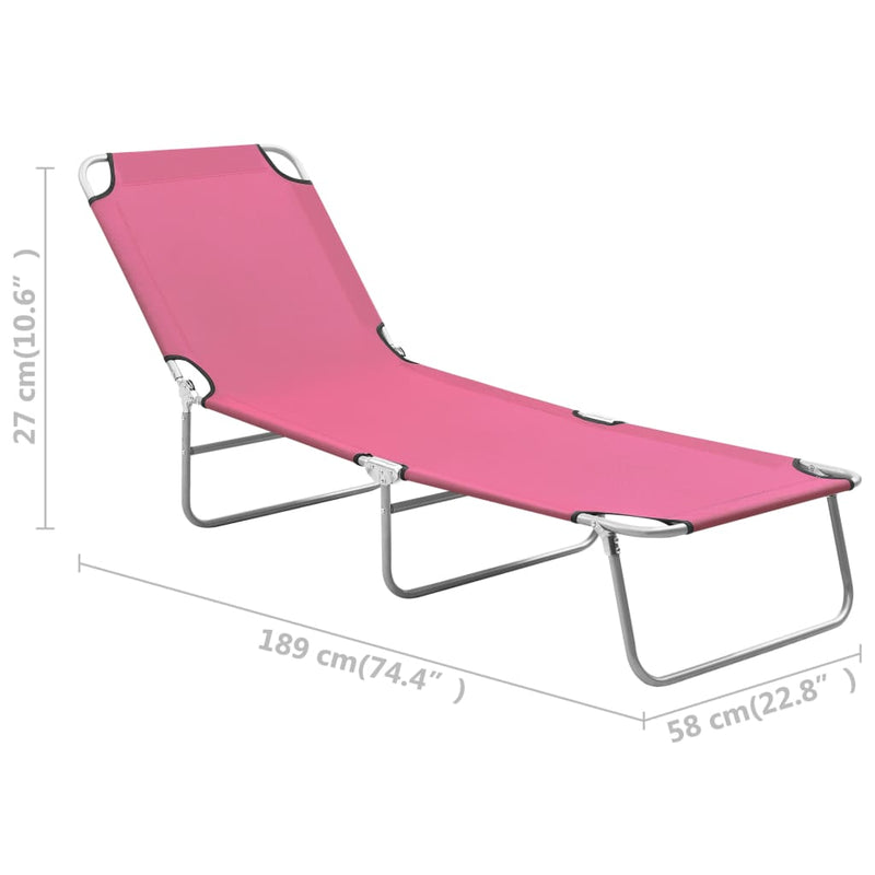 Folding Sun Lounger Steel and Fabric Pink