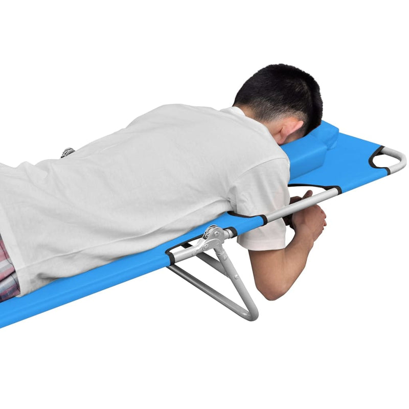 Folding Sun Lounger with Head Cushion Steel Turqoise Blue