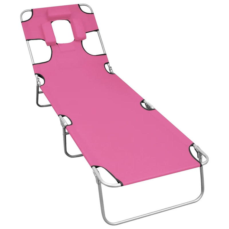 Folding Sun Lounger with Head Cushion Steel Magento Pink