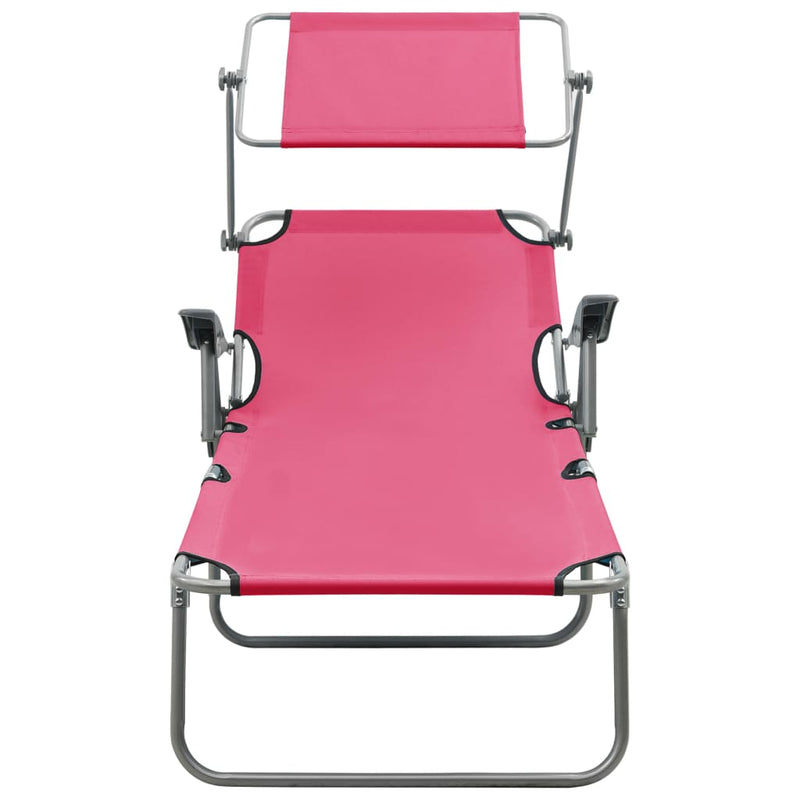 Sun Lounger with Canopy Steel Pink