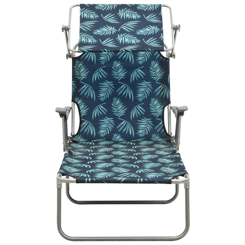 Sun Lounger with Canopy Steel Leaf Print