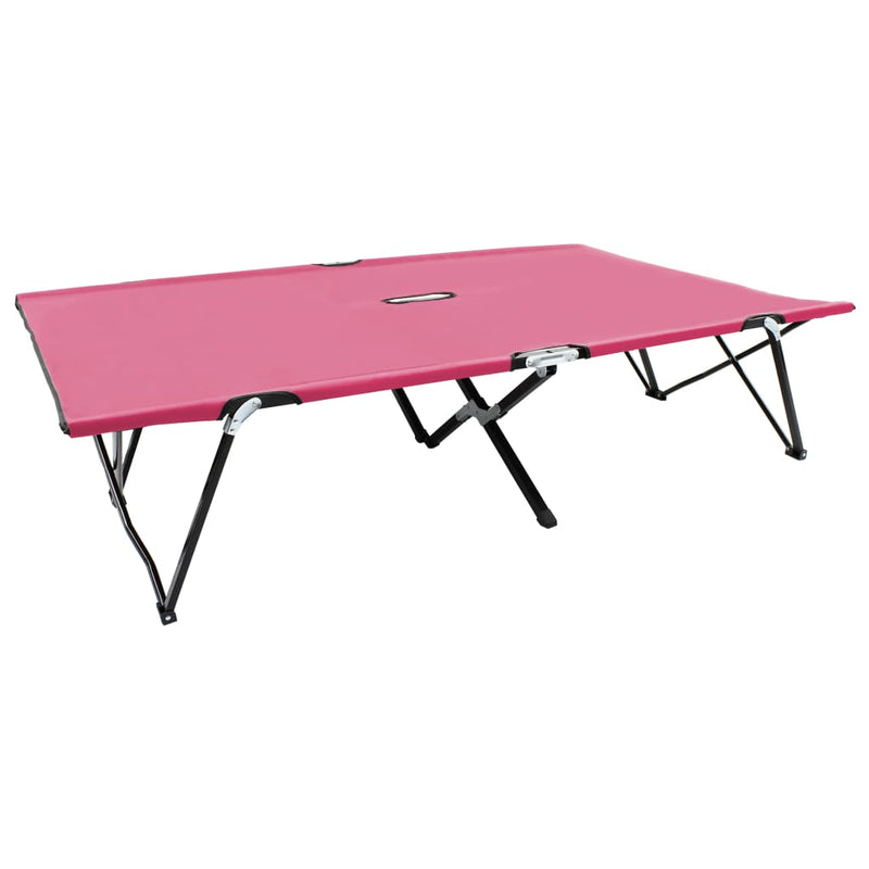 Two Person Folding Sun Lounger Pink Steel