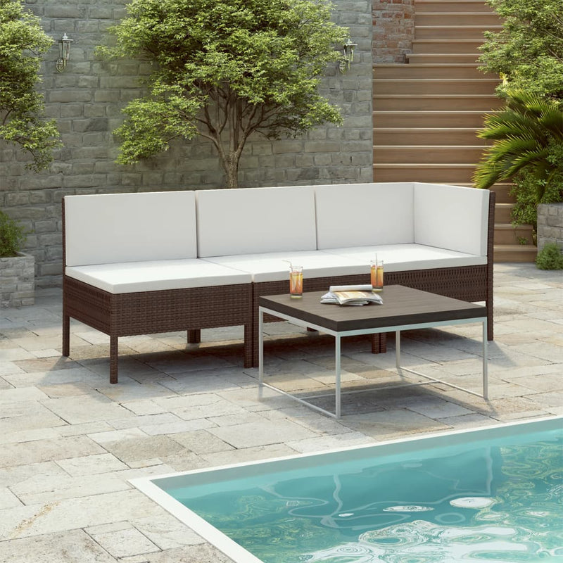3 Piece Patio Lounge Set with Cushions Poly Rattan Brown