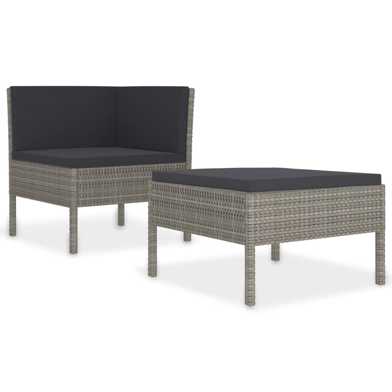 2 Piece Patio Lounge Set with Cushions Poly Rattan Gray