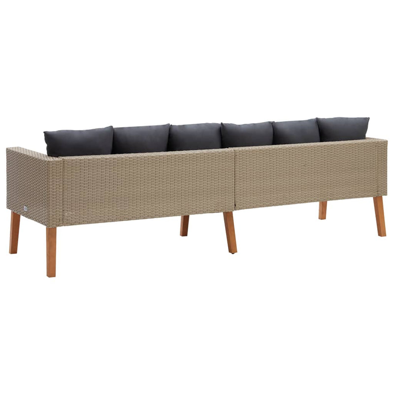 3-Seater Patio Sofa with Cushions Poly Rattan Beige