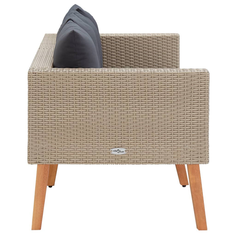 2-Seater Patio Sofa with Cushions Poly Rattan Beige