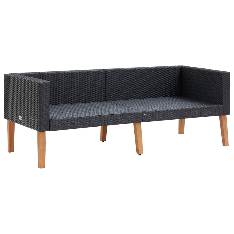 2-Seater Patio Sofa with Cushions Poly Rattan Black