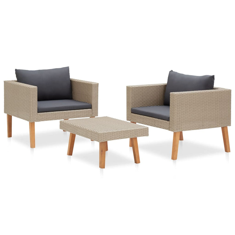 3 Piece Patio Lounge Set with Cushions Poly Rattan Beige