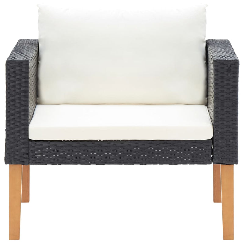 Single Patio Sofa with Cushions Poly Rattan Black