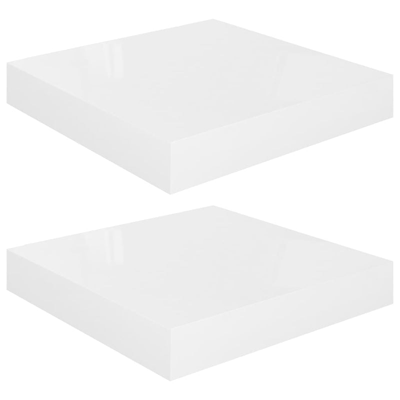 Floating Wall Shelves 2 pcs High Gloss White 9.1"x9.3"x1.5" MDF