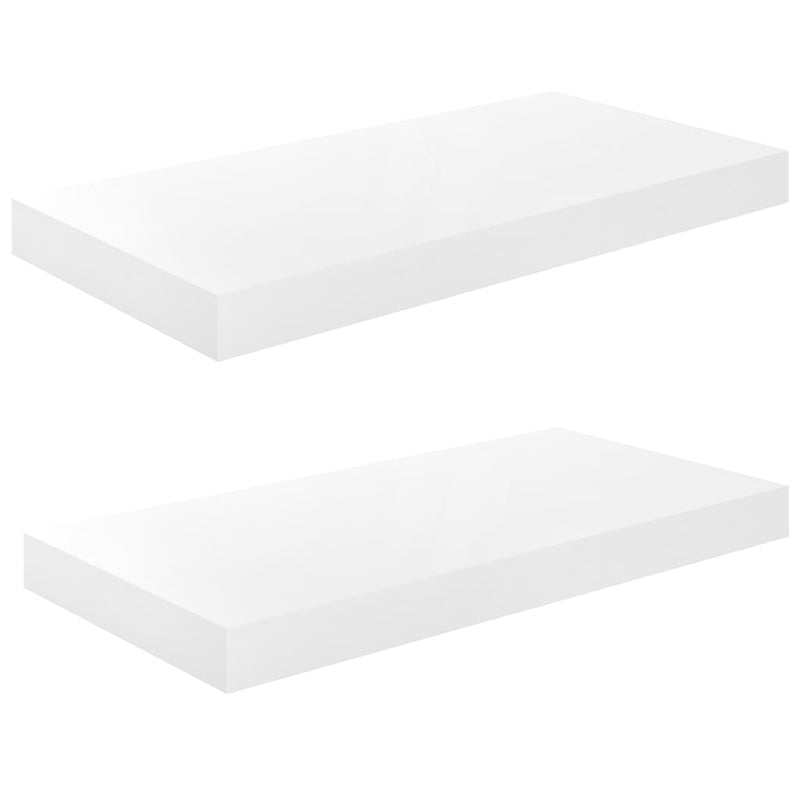 Floating Wall Shelves 2 pcs High Gloss White 19.7"x9.1"x1.5" MDF