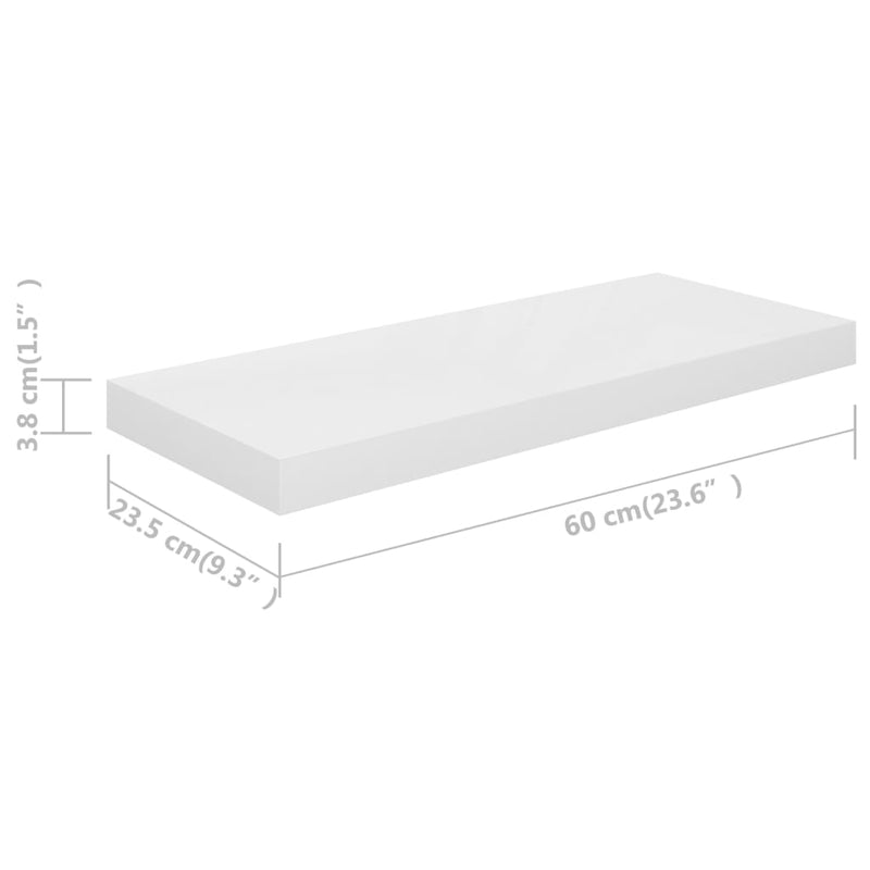 Floating Wall Shelf High Gloss White 23.6"x9.3"x1.5" MDF