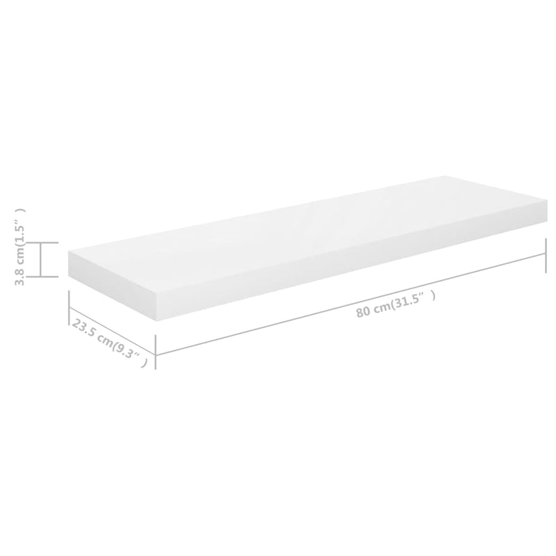 Floating Wall Shelf High Gloss White 31.5"x9.3"x1.5" MDF