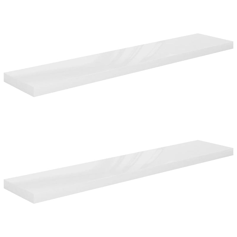 Floating Wall Shelves 2 pcs High Gloss White 47.2"x9.3"x1.5" MDF