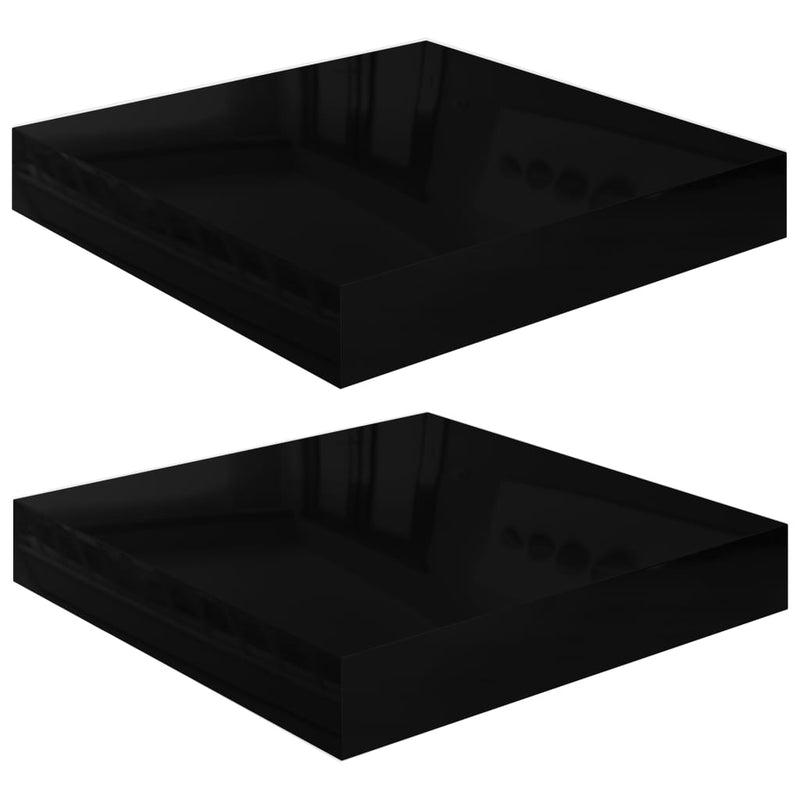 Floating Wall Shelves 2 pcs High Gloss Black 9.1"x9.3"x1.5" MDF