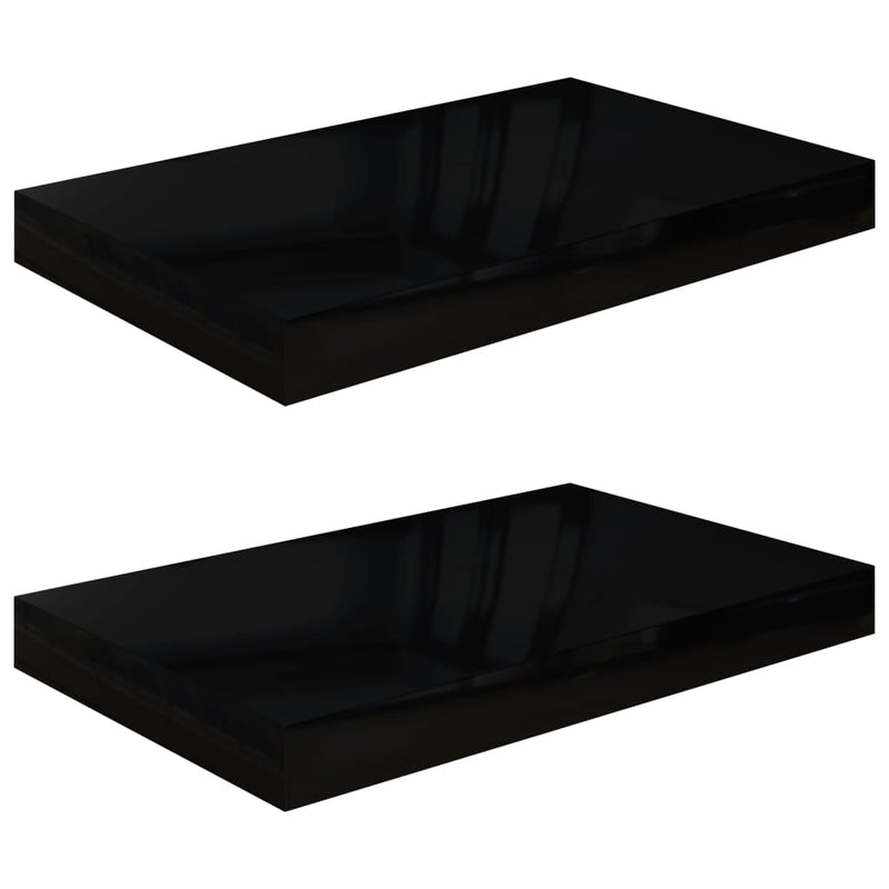 Floating Wall Shelves 2 pcs High Gloss Black 15.7"x9.1"x1.5" MDF