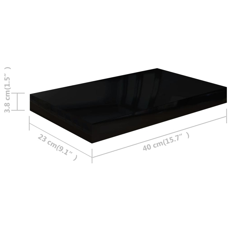 Floating Wall Shelves 2 pcs High Gloss Black 15.7"x9.1"x1.5" MDF