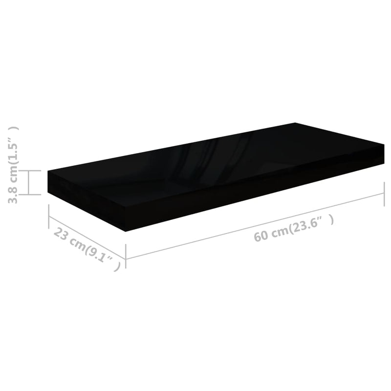 Floating Wall Shelf High Gloss Black 23.6"x9.3"x1.5" MDF