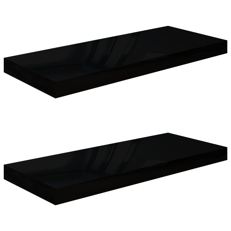 Floating Wall Shelves 2 pcs High Gloss Black 23.6"x9.3"x1.5" MDF