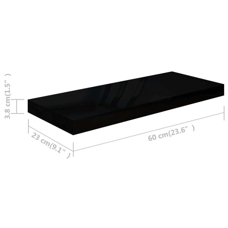 Floating Wall Shelves 4 pcs High Gloss Black 23.6"x9.3"x1.5" MDF