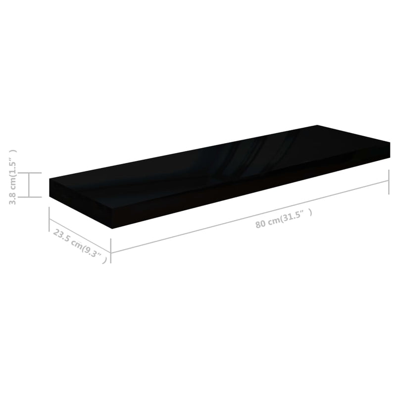 Floating Wall Shelf High Gloss Black 31.5"x9.3"x1.5" MDF