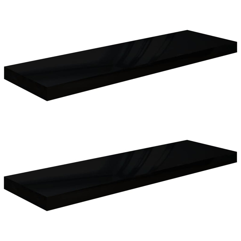 Floating Wall Shelves 2 pcs High Gloss Black 31.5"x9.3"x1.5" MDF