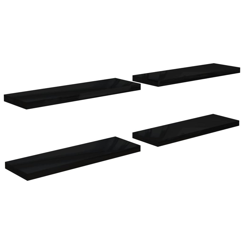 Floating Wall Shelves 4 pcs High Gloss Black 31.5"x9.3"x1.5" MDF