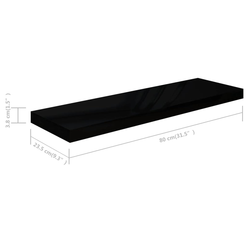 Floating Wall Shelves 4 pcs High Gloss Black 31.5"x9.3"x1.5" MDF