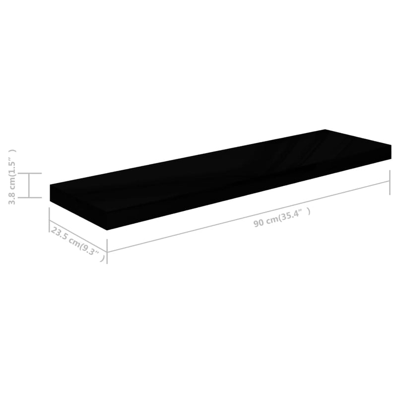 Floating Wall Shelf High Gloss Black 35.4"x9.3"x1.5" MDF