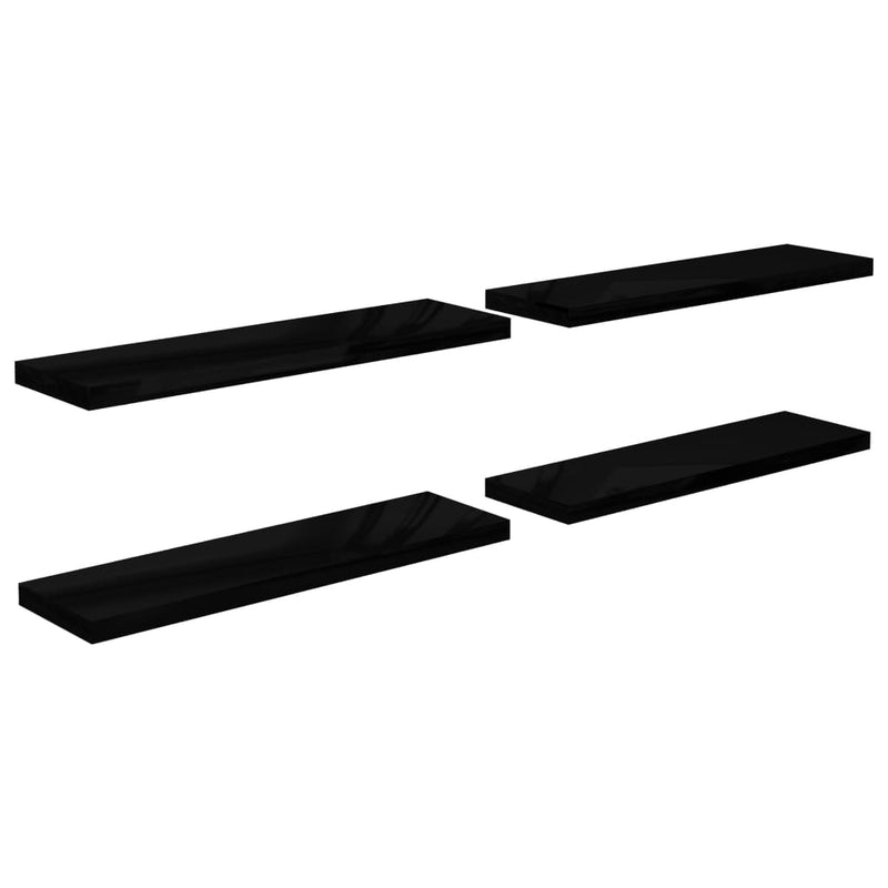 Floating Wall Shelves 4 pcs High Gloss Black 35.4"x9.3"x1.5" MDF