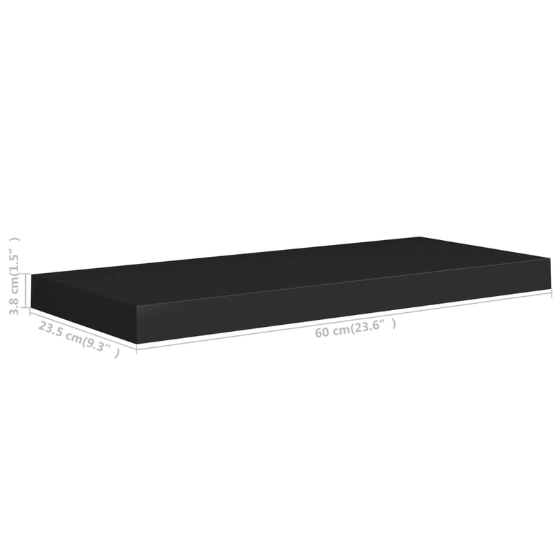 Floating Wall Shelf Black 23.6"x9.3"x1.5" MDF