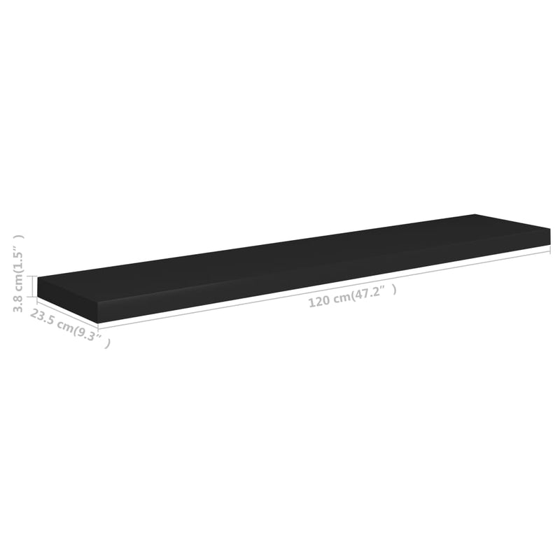 Floating Wall Shelf Black 47.2"x9.3"x1.5" MDF