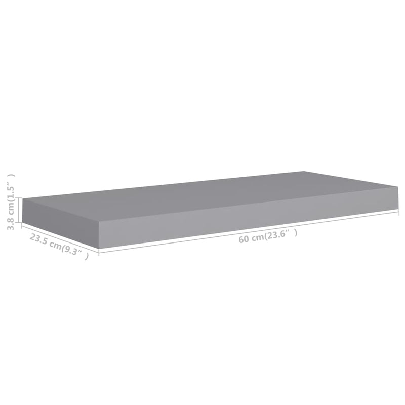 Floating Wall Shelf Gray 23.6"x9.3"x1.5" MDF