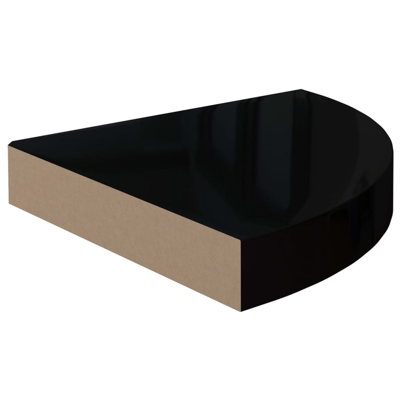 Floating Corner Shelf High Gloss Black 9.8"x9.8"x1.5" MDF