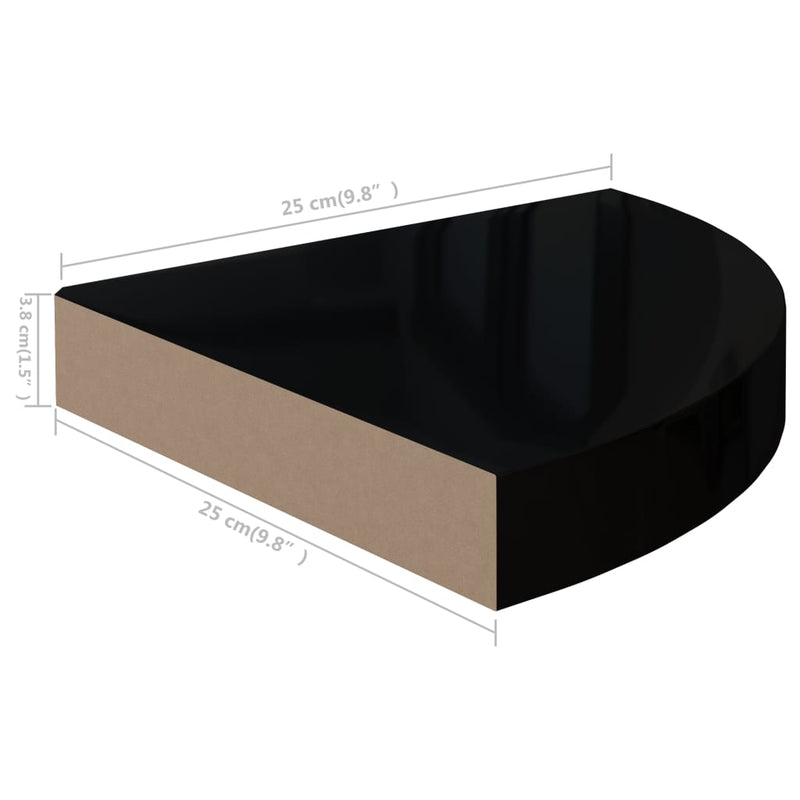 Floating Corner Shelves 4 pcs High Gloss Black 9.8"x9.8"x1.5" MDF