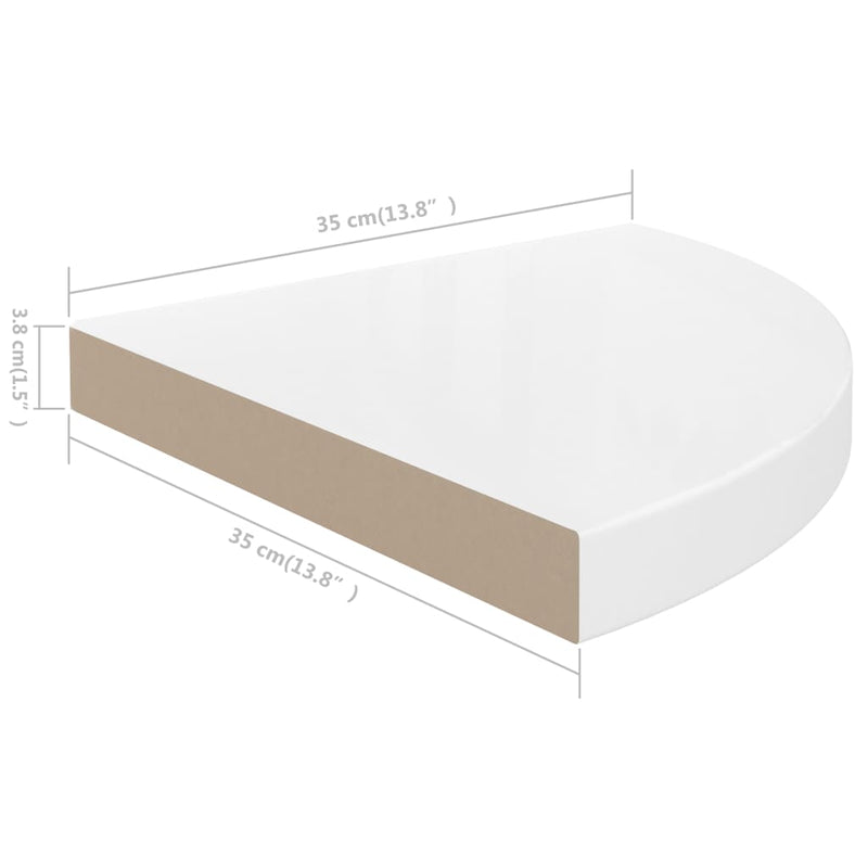 Floating Corner Shelf High Gloss White 13.8"x13.8"x1.5" MDF