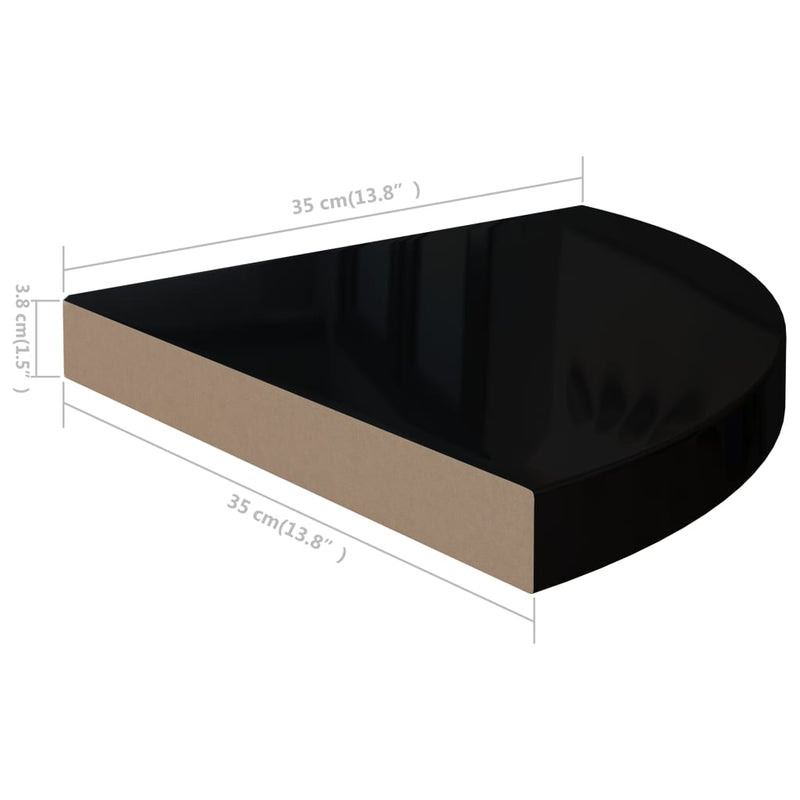 Floating Corner Shelf High Gloss Black 13.8"x13.8"x1.5" MDF