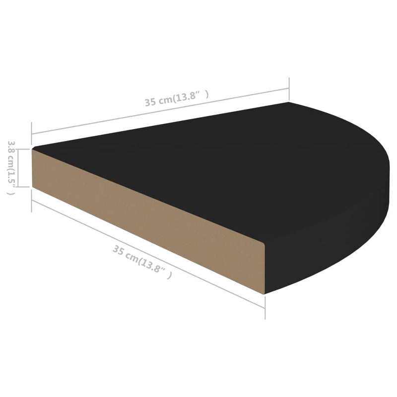 Floating Corner Shelf Black 13.8"x13.8"x1.5" MDF