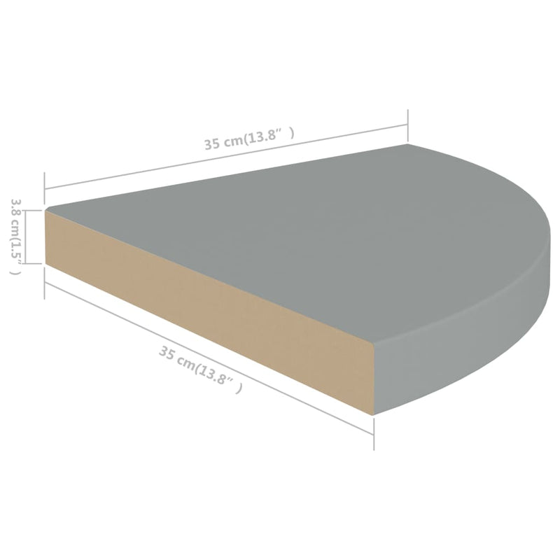 Floating Corner Shelf Gray 13.8"x13.8"x1.5" MDF
