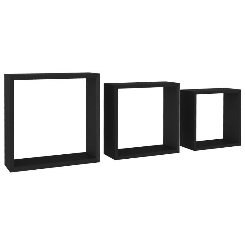 Wall Cube Shelves 3 pcs Black MDF